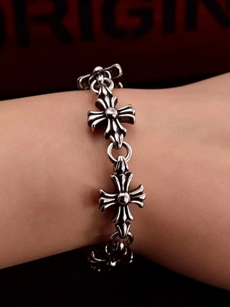 Gothic Retro Silver Cross Chain Bracelet