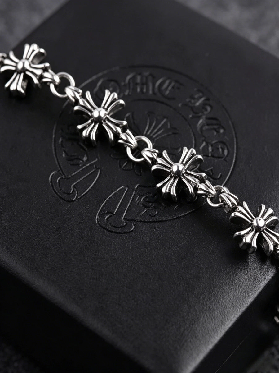 Gothic Retro Silver Cross Chain Bracelet