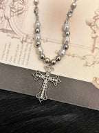 Baroque Pearl Crystal Cross Necklace