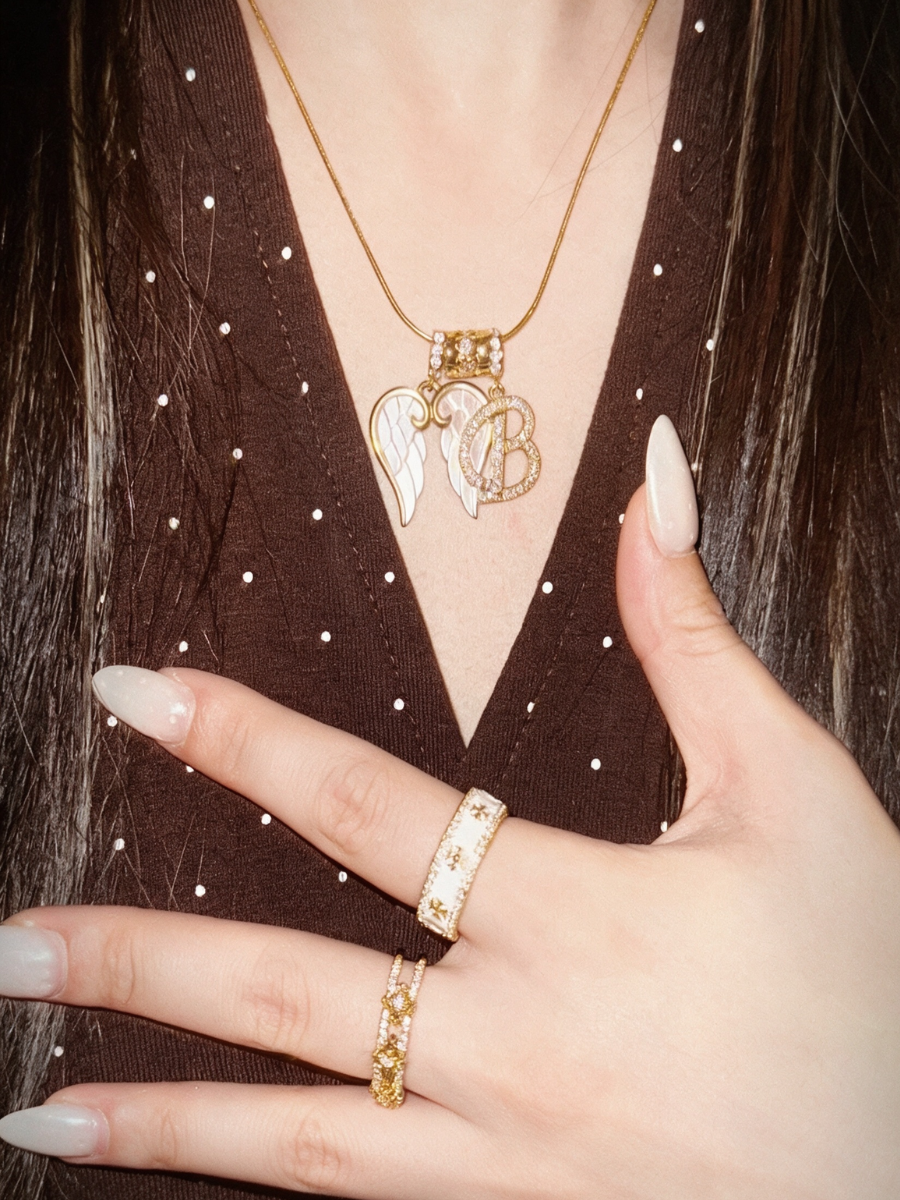 Custom Angel Wings Letter Necklace