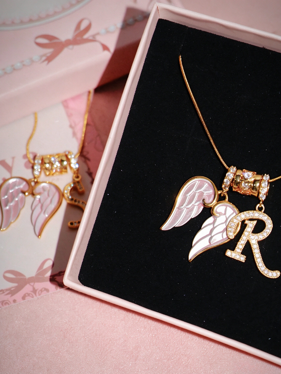 Custom Angel Wings Letter Necklace