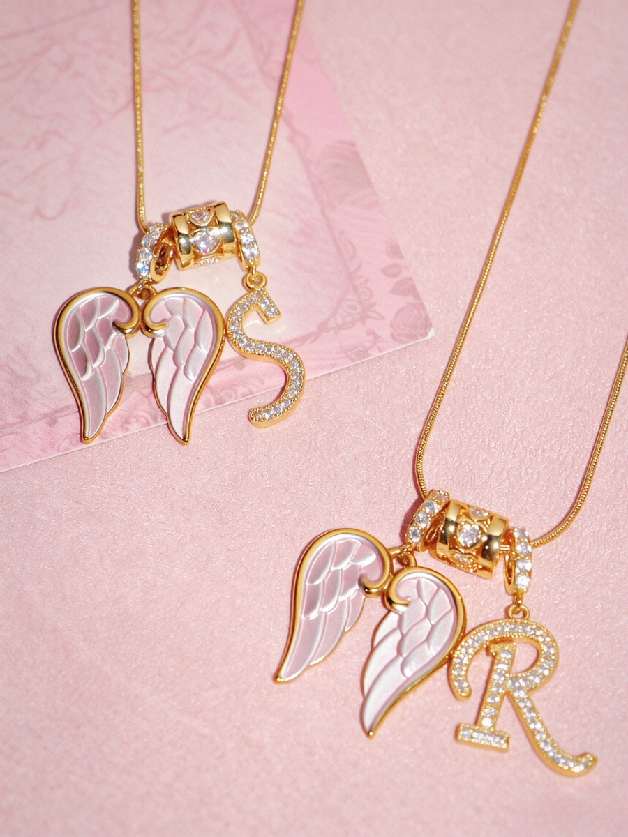 Custom Angel Wings Letter Necklace
