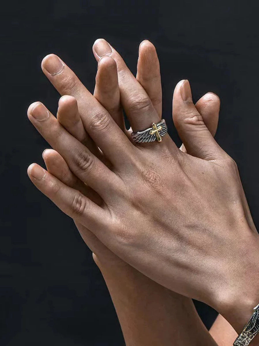 Gothic Angel Wing Cross Ring