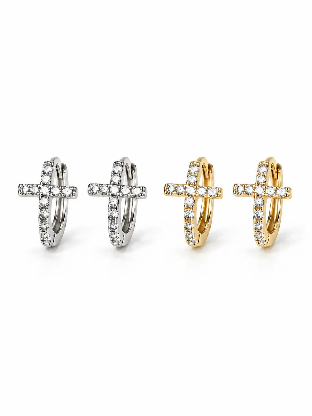 Dainty Crystal Cross Hoop Earrings — S925 Sterling Silver