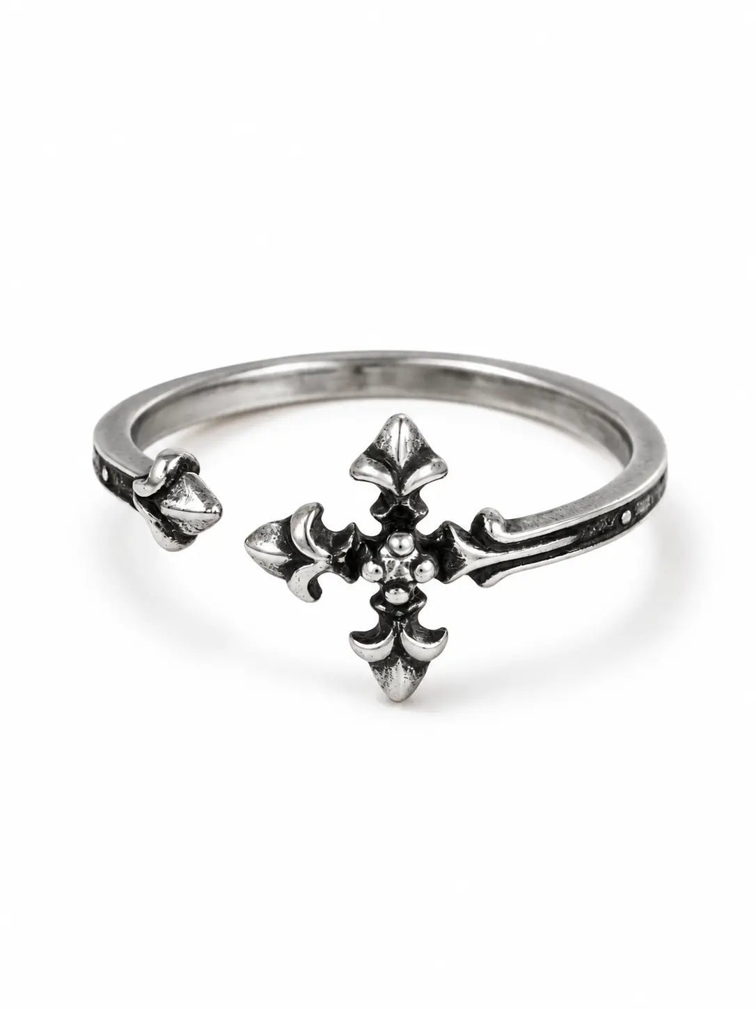 Yeneast vintage silver-tone gothic cross open ring on a clean white background.