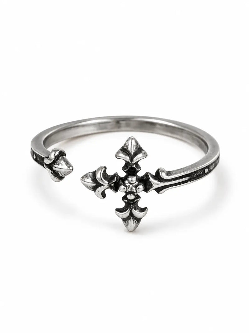 Yeneast vintage silver-tone gothic cross open ring on a clean white background.